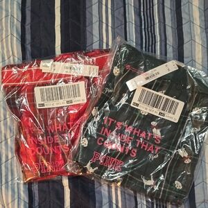 PINK Victoria's Secret Red & Green Plaid Graphic Sleep Tee